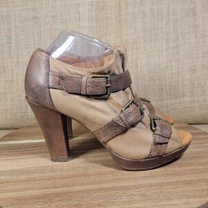 Anthropologie Naya Kindred Ankle Booties Leather Peep Toe Heeled Shoes Size 7.5M